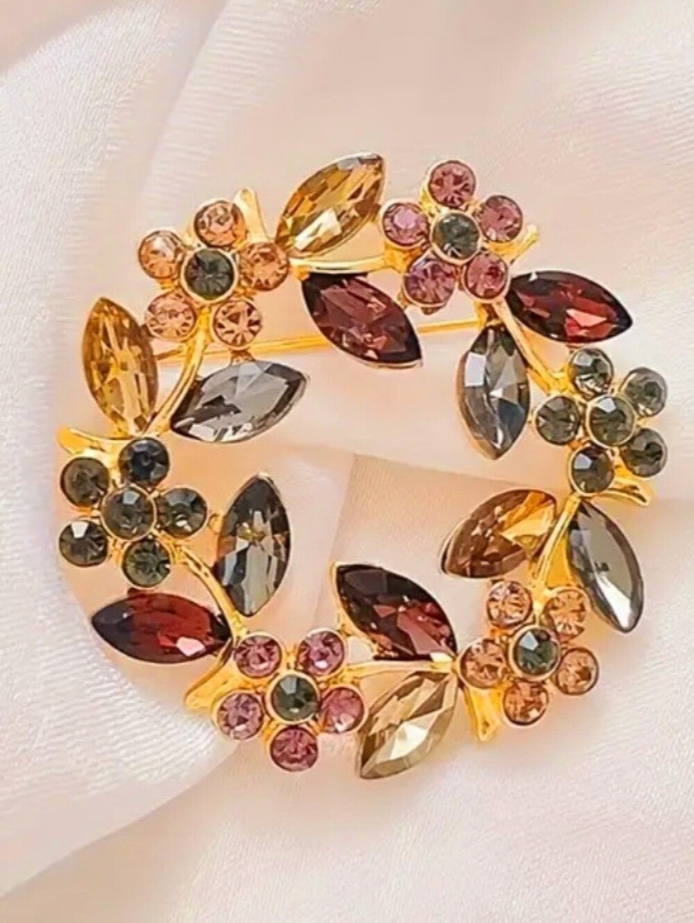 Floral Crystal Wreath Brooch - Picture 5 of 5